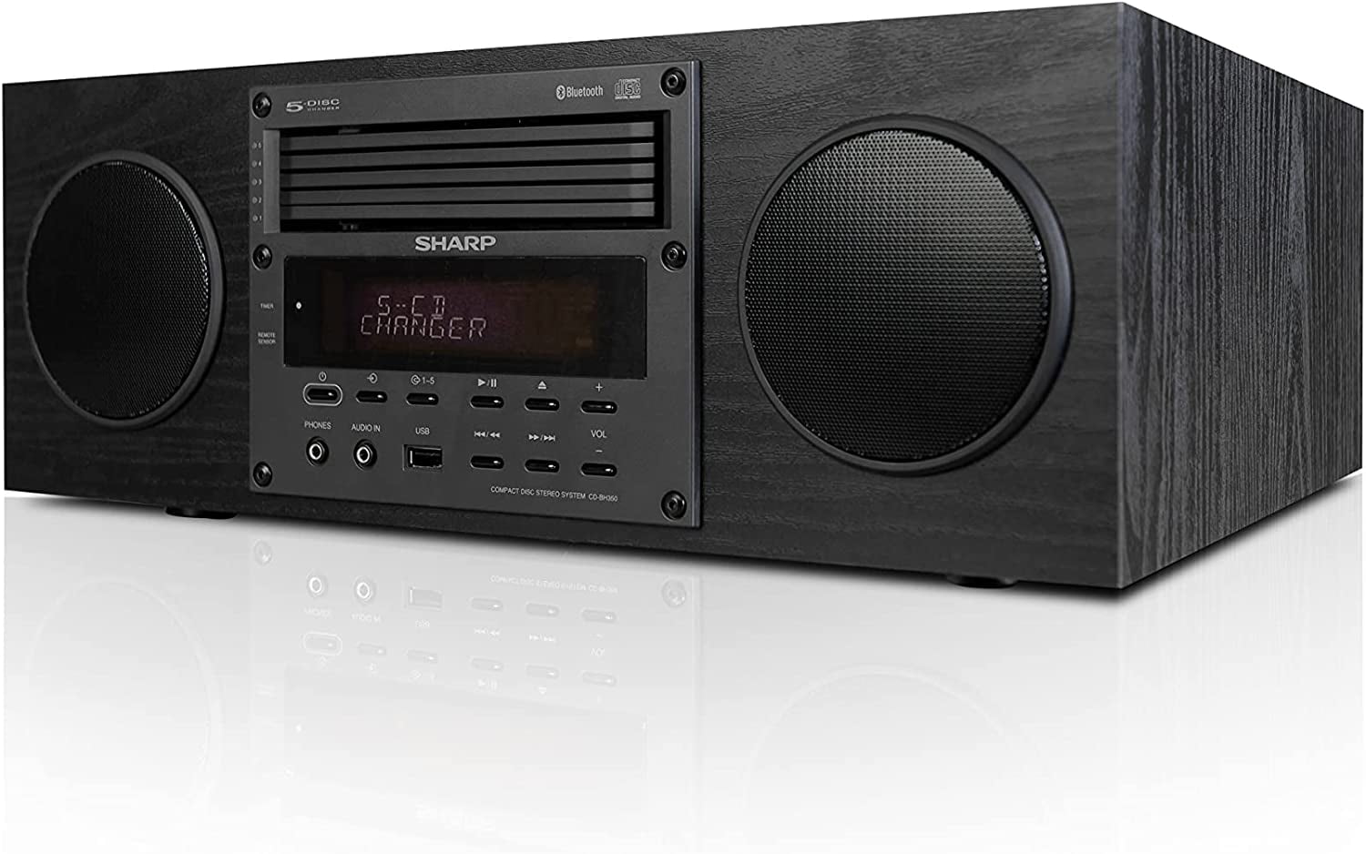 Bluetooth compatible, takes cds and radio stations. Great sound system. store