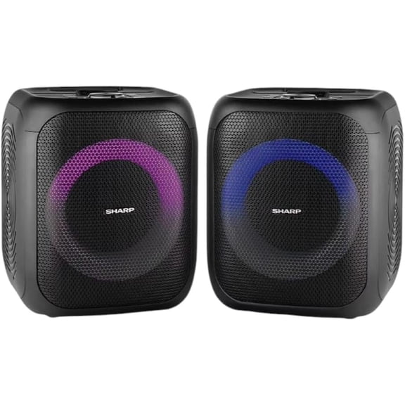 Sharp 8" Bluetooth Party Speaker 2-Pack 400W Peak Power, LED Lights, 12-Hour Battery, TWS Stereo PS-916