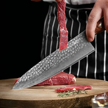 Sharp 8" Damascus Japanese Knife - KEGANI 67 Layers FullTang Rose Wood Handle 10Cr15CoMoV Chef Knife Hammered Texture Damascus Knife - Chefs Knife with Gift Box＆Sheath