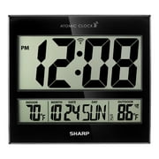 Sharp Atomic Clock Jumbo 3" LED Display In/ Out Temp Calendar Color Black Classic Decor Style