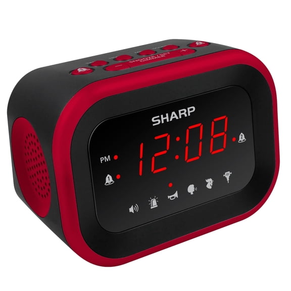 Sharp Big Bang Super Loud Alarm Clock for Heavy Sleepers, 115dB Extreme Wake-Up Alarm, Dual Alarms, 6 Wake Sounds, Large Red LED Display, Dimmer Control & Battery Backup, Bedroom Clock