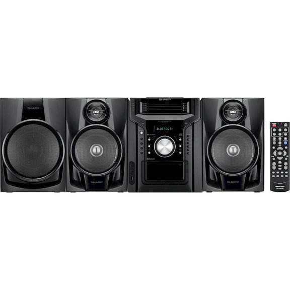 Sharp Bluetooth 350-Watt All-In-One Hi-Fi Audio Stereo Sound System With 5-Disc Multi-Play CD Changer, Cassette Deck, AM/FM Radio Tuner, Remote Control