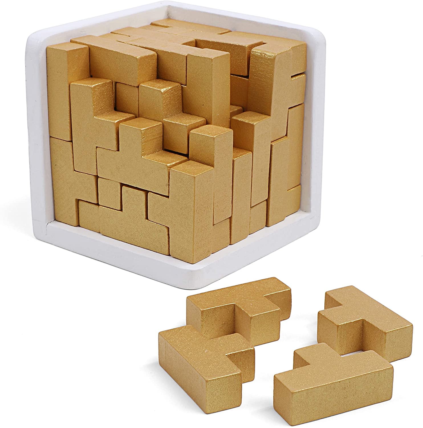 Wooden Brain Teaser Puzzle Cube: Cool Office Gadgets for Desk,  Block Puzzles & Cube Puzzle for Adults and Teens, Educational Toy, 54  T-Shaped Pieces