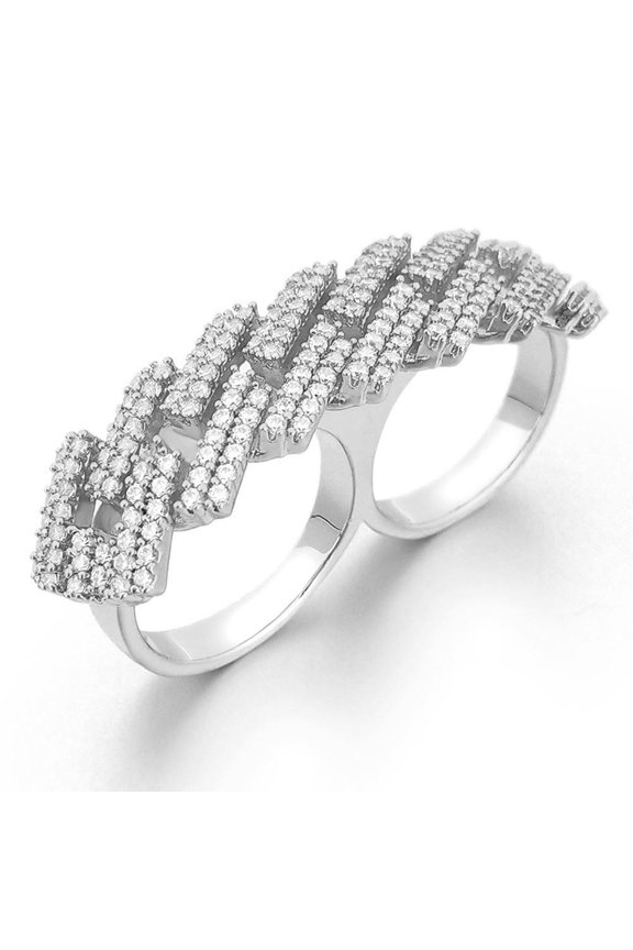Sharp Cuban Bling Bling 2 Finger Ring
