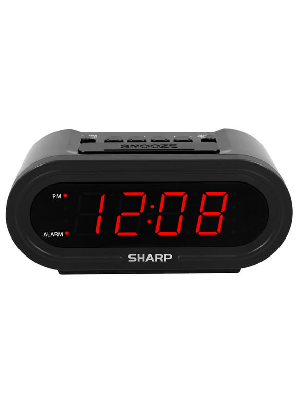 Sharp Digital Alarm with AccuSet - Automatic Smart Clock, Never Needs Setting - Great for Seniors, Kids, and Everyone who Doesn't Want to Set a Clock! Black Case with Red LEDs