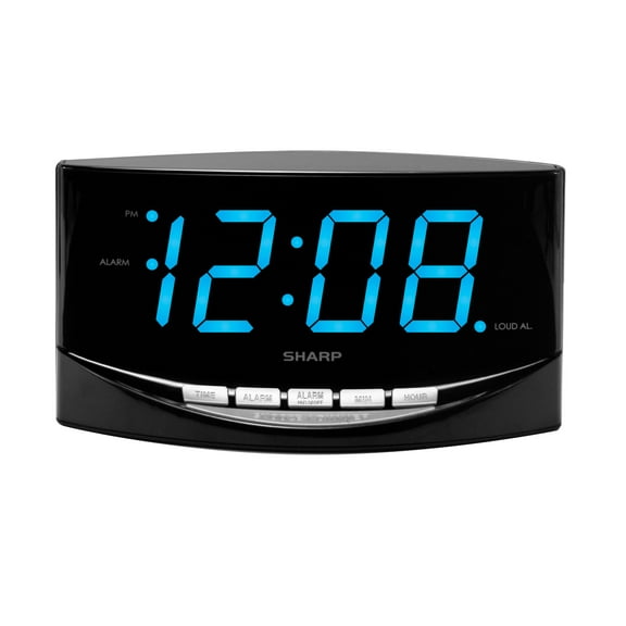 Sharp Digital Alarm Clock Jumbo 2 Bright Blue LED High Display High/Low Alarm Volume