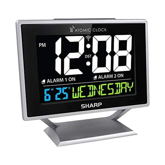 Sharp Digital Atomic Alarm Clock with Color Display, Calendar, Day of ...