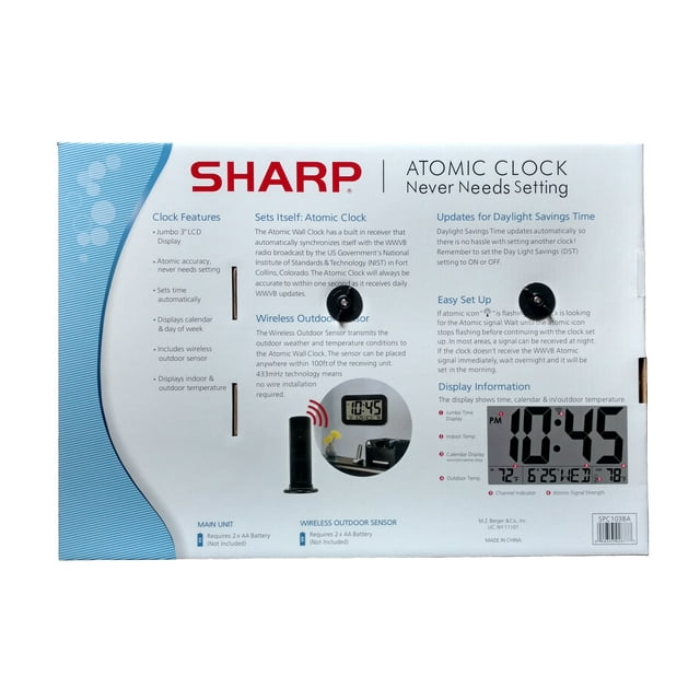 Sharp Digital Atomic Wall Clock Gray