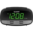 thumbnail image 1 of Sharp Digital Electrical Powered Alarm Clock Dual USB Fast Charge USB Ports – Green LED Display Black Case, 1 of 7