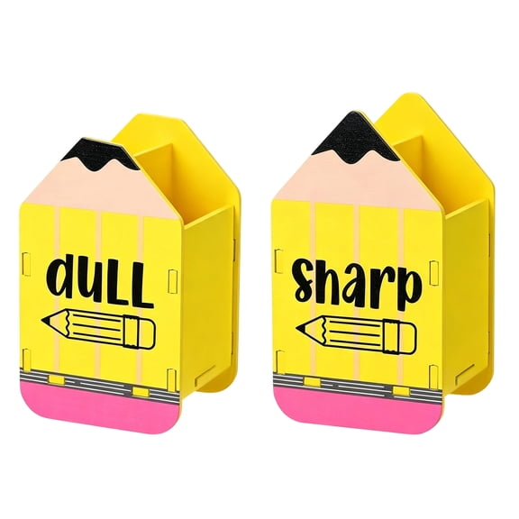 Sharp and Dull Pencil Holder for Classroom, Pencil Holder, Pencil Dispenser for Classroom, DIY Wooden Assembly Caddy, Teacher Desk Organizer, 2 Pack, Natural Wood