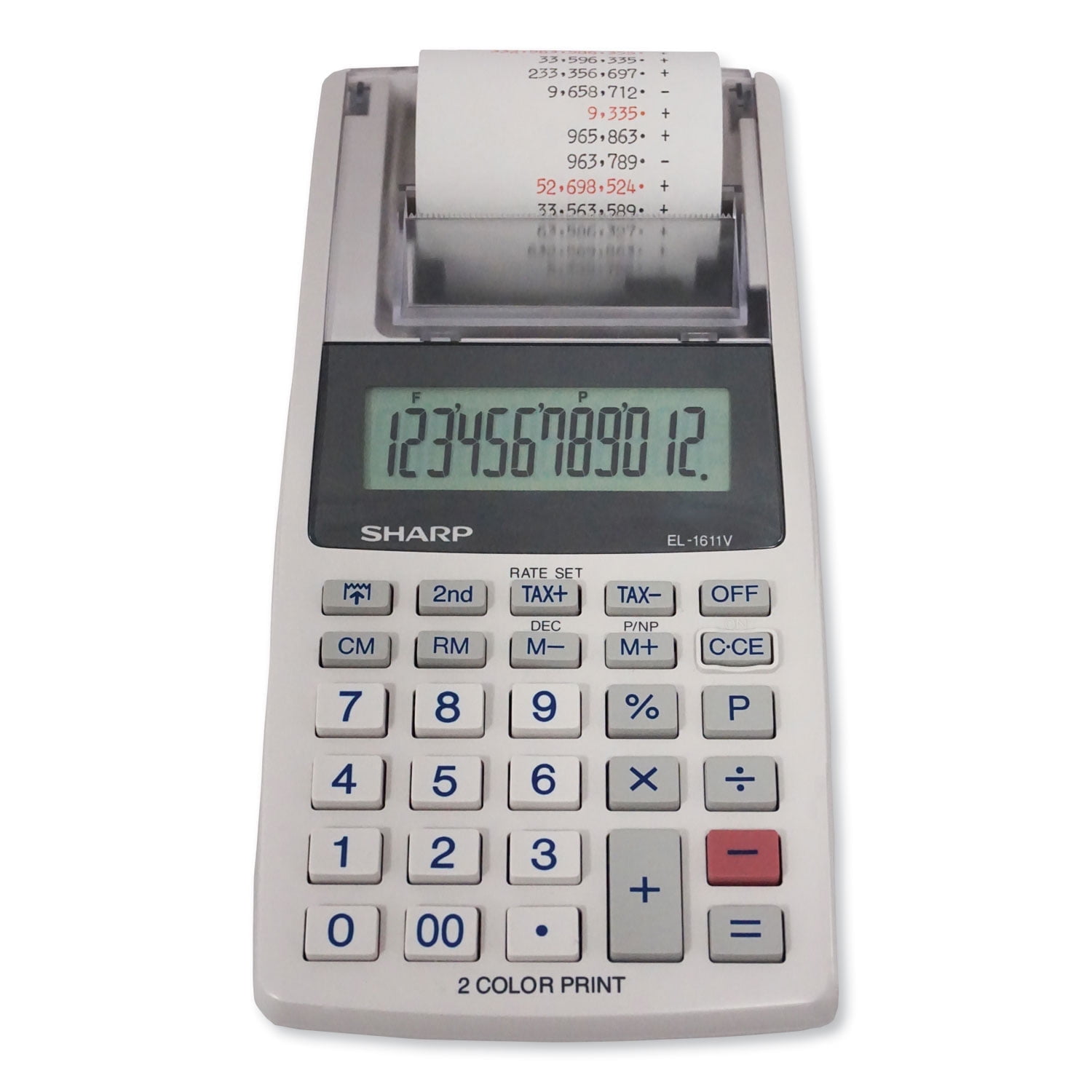 Sharp EL-1611V 12-Digit LCD Display & 2-Color Printer Printing Calculator, Black/Red