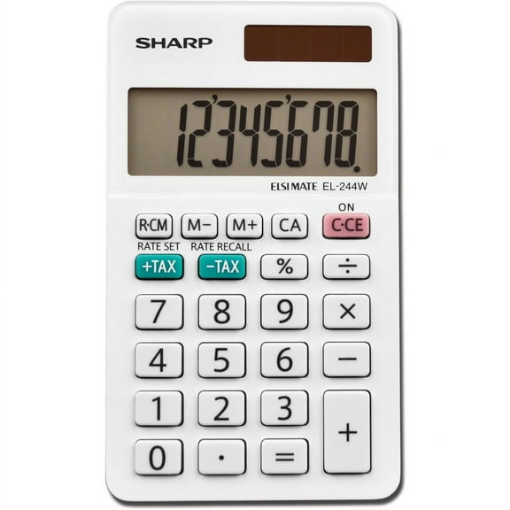 Sharp EL-244WB 8 Digit Professional Pocket Calculator - Extra Large Display, Durable, Plastic Key, Dual Power, 3-Key Memory, Automatic Power Down - 8 | Bundle of 2 Each