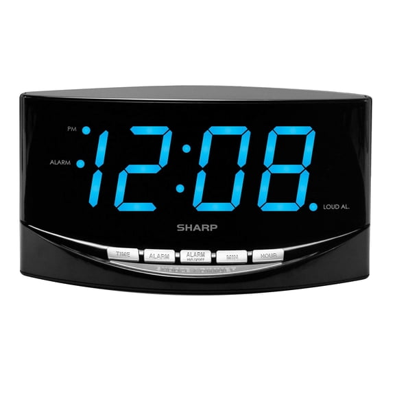 Sharp Easy to See Alarm Clock with Jumbo 2 Numbers - Bright Blue LED Display - Easy Set-up & Simple to Use See from Across The Room! - High/Low Alarm Volume