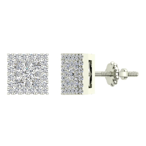 Sharp & Edgy Square Cluster Diamond Earrings 0.53 CTW 14K White Gold ( G , SI )