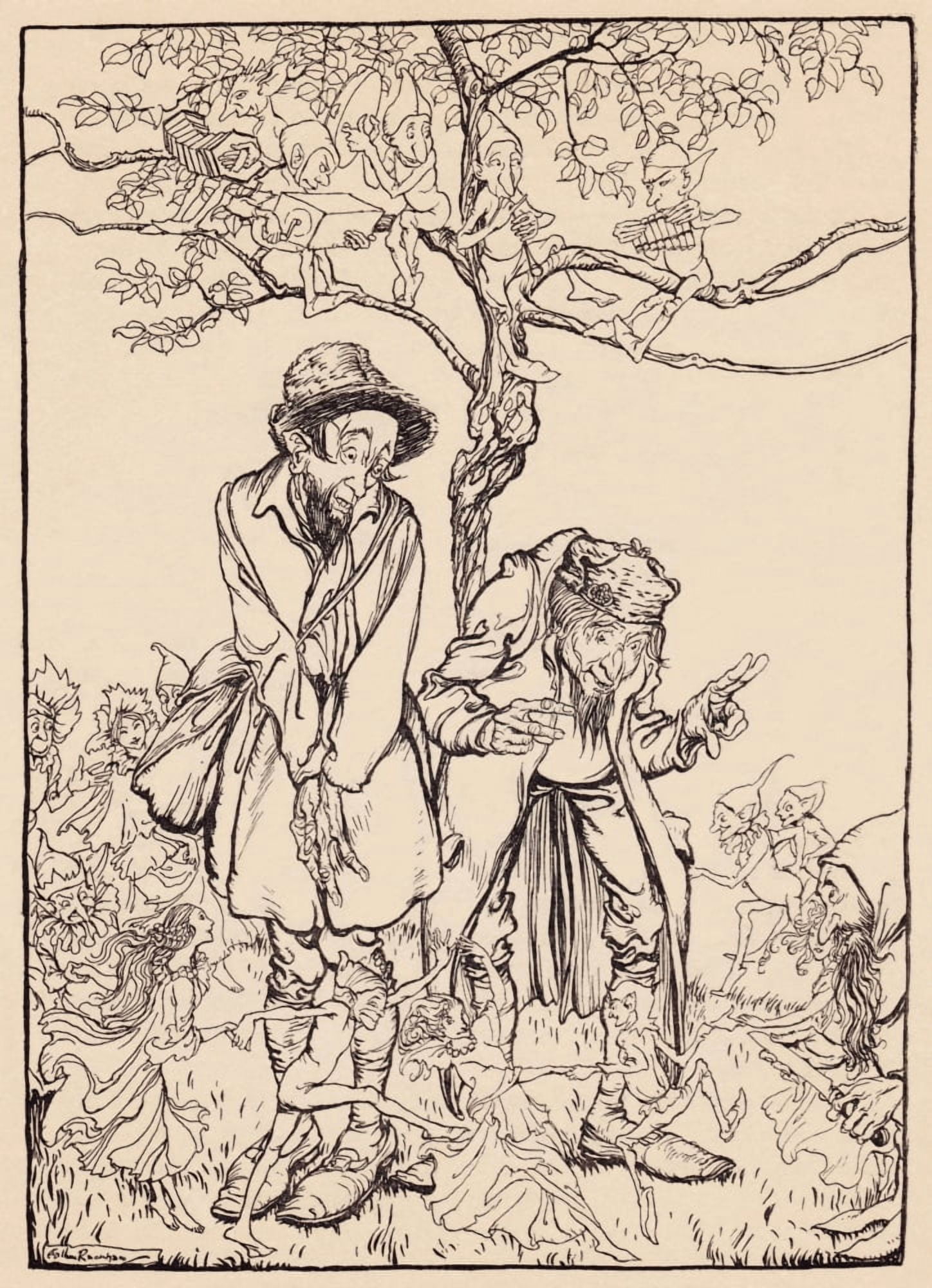 When It Was Sharp Enough He Looked Round At The Strangers Illustration By Arthur Rackham From Grimms Fairy Tale The Little Folks Presents Canvas Art - Ken Welsh Design Pics (13 x 18)