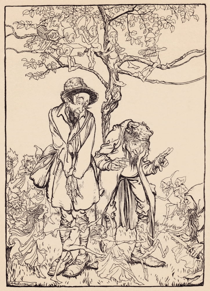 When It Was Sharp Enough He Looked Round At The Strangers Illustration By Arthur Rackham From Grimms Fairy Tale The Little Folks Presents Canvas Art - Ken Welsh Design Pics (26 x 36)