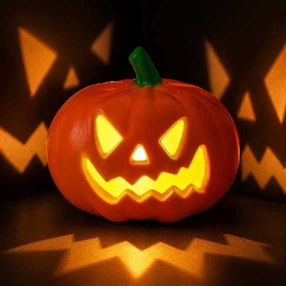 Sharp Eyed Jack O Lantern Pumpkin, Halloween Pumpkin LED Light, Grinning Pumpkin Figurine for Mantel Table Covered Porch Indoor Fall Seasonal Home Decor