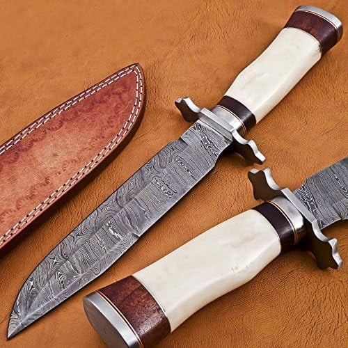 Sharp Forest Knives BK-3016 Handmade Damascus Steel 13.00 Inches Hunting Knife - Camel Bone & Rose Wood Brass Spicer Handle.$$Other