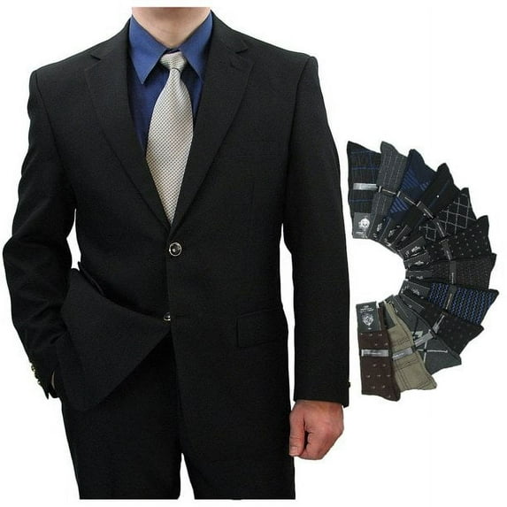 Sharp Hand Tailored Men 2B Dress Blazer w/1 Pair of Socks, Size 36S-62L - Black 36S