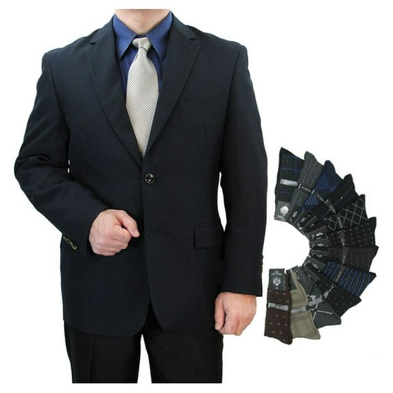 Sharp Hand Tailored Men 2B Dress Blazer w/1 Pair of Socks, Size 36S-62L - Navy 46L