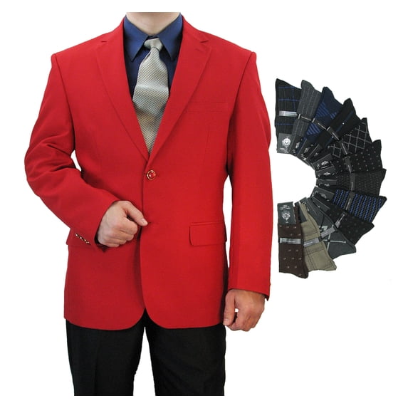 Sharp Hand Tailored Men 2B Dress Blazer w/1 Pair of Socks, Size 36S-62L - Red 38S