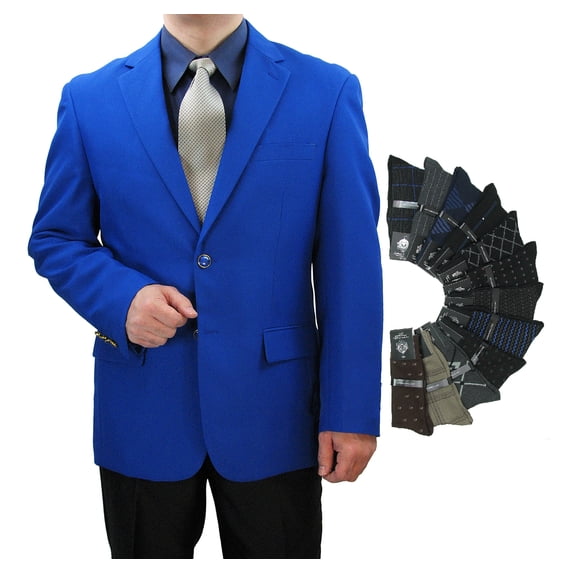 Sharp Hand Tailored Men 2B Dress Blazer w/1 Pair of Socks, Size 36S-62L - Royal Blue 42L