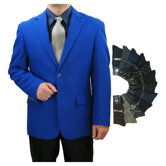 Sharp Hand Tailored Men 2B Dress Blazer w/1 Pair of Socks, Size 36S-62L - Royal Blue 44L