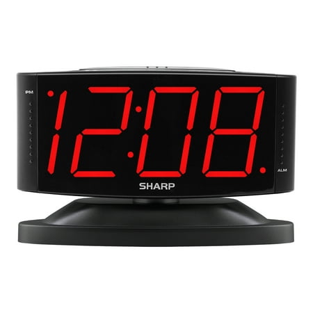 Sharp LED Digital Alarm Clock, Swivel Base, Black Case, Red Display, SPC033A