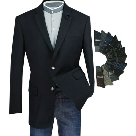 Sharp Luxurious Men 2-B Dress Blazer Sport Coat w/1 Pair of Socks - Black 36S
