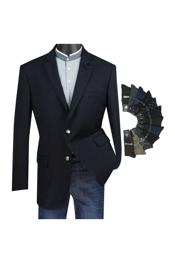 Sharp Luxurious Men 2-B Dress Blazer Sport Coat w/1 Pair of Socks - Black 52L
