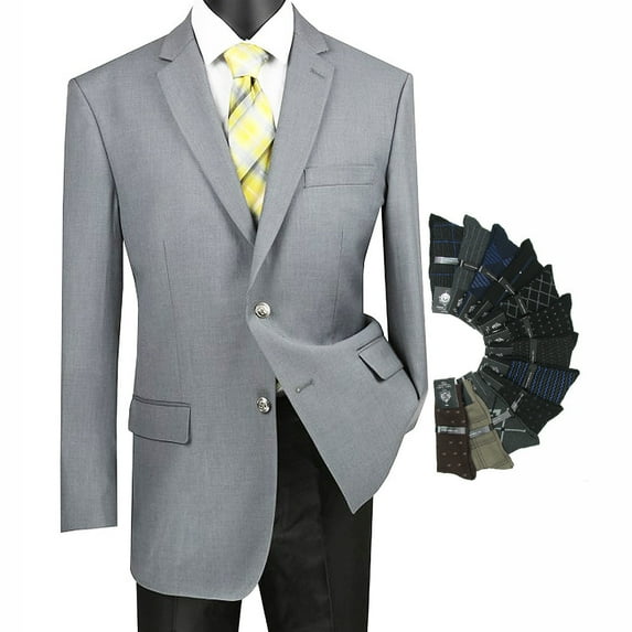 Sharp Luxurious Men 2-B Dress Blazer Sport Coat w/1 Pair of Socks - Medium Gray 44S