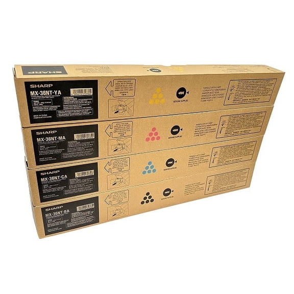 Sharp MX36NT Toner Set (4-Color) for MX-2610N, 2615N, 2640N, 3110N, 3140N, 3610N, 3640N Black, Cyan, Yellow, Magenta