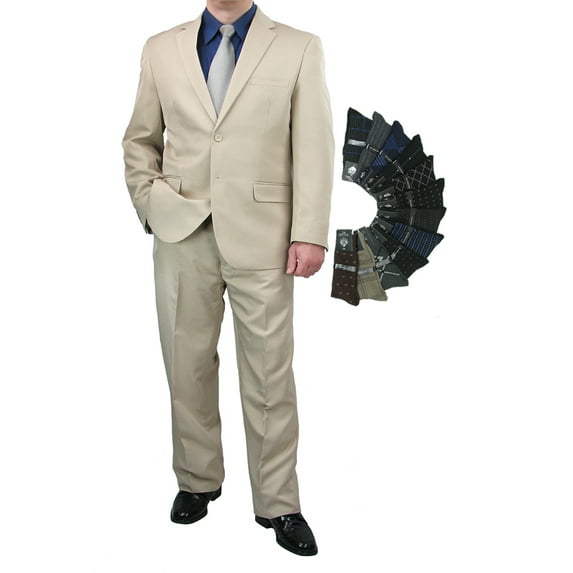 Sharp Mens 2pc. 2-B Comfortable Stretch Waist Suit w/1 Pair Socks - Beige 56L