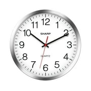 Sharp Modern 12" Quartz Round Wall Clock, Silent Non-Ticking, Silver/Chrome Frame for Home & Office