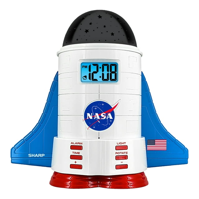 Sharp NASA Space Shuttle Night Light LCD Clock, Nightlight with 4 Color Options, 2 Space Themes
