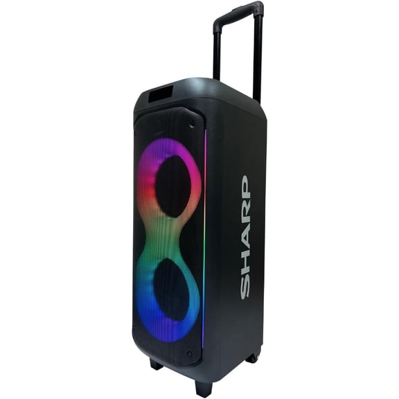 Sharp PS-935 Party Speaker System with Microphone, Bluetooth Portable Speaker, 200W Output, LED Party Lights, Super Bass, 15 Hour Battery, Wheels & Handle