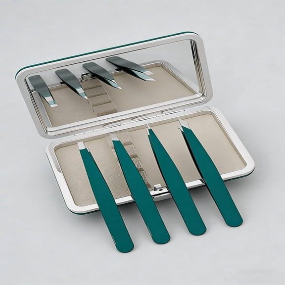 Sharp Precision Tweezers, Slanted Design for Facial Hair and Eyebrow Plucker with Travel Mirror Case