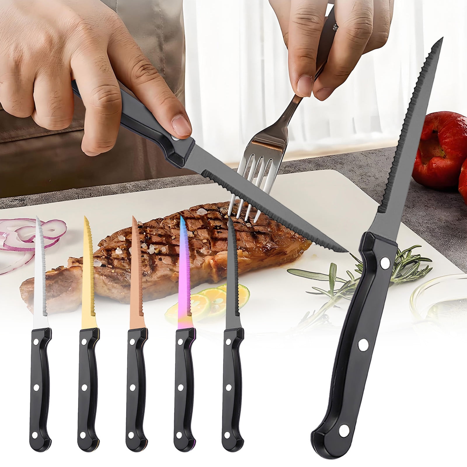 Sharp Silverware Sharp Serrated Steak Knife, Stainless Steel Steak Dinner Knives Set ...