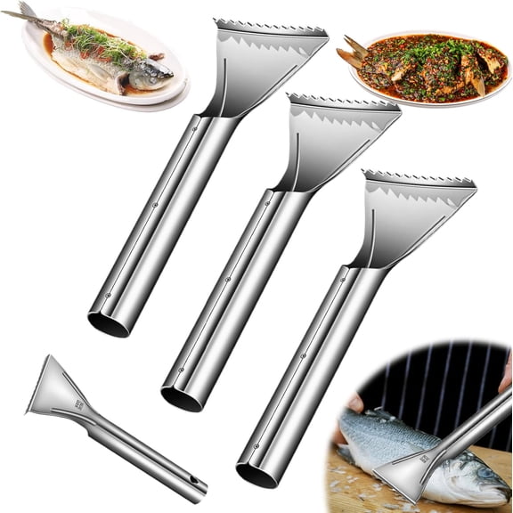 Sharp Stainless Steel Fish Scaler, 2026 NEW 304 Stainless Steel Fish Scaler Remover, Sawtooth Fish Descaler Tool for Family Kitchen, Seafood Markets (3PCS)