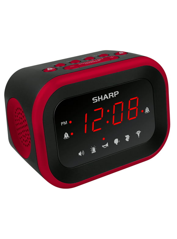 Sharp Super Loud Alarm Clock for Heavy Sleepers, 6 Extremely Loud Wake Up Sounds - up to 115db Volume, Red/Black with Red LED Display