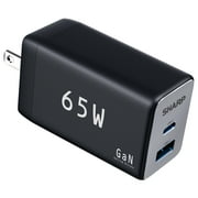 Sharp USB C Charger, 65W, 2 Port USB A+C, Compact Foldable GaN Fast Charge for MacBook Pro/Air, iPad Pro, Galaxy S23, Dell XPS 13, Note 20/10+, iPhone 15/Pro, and More - Black, G451A1CU-WHT