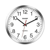 Sharp Wall Clock – Silent Non Ticking 10in QA Movement Battery Operated Silver Chrome Finish