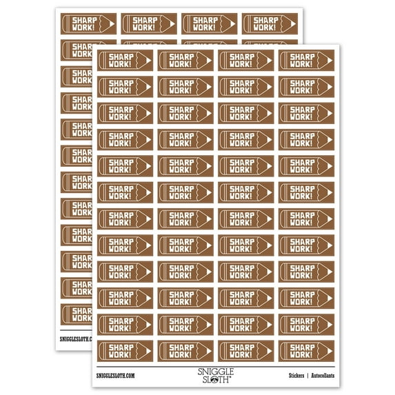 Sharp Work Pencil Teacher Student School Sticker Set - Brown - Gloss Finish - 1.25" Mini