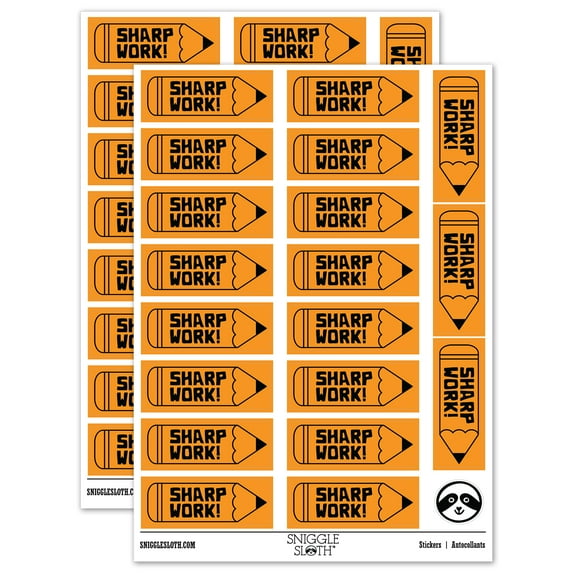 Sharp Work Pencil Teacher Student School Sticker Set - Orange - Gloss Finish - 2.00" Large