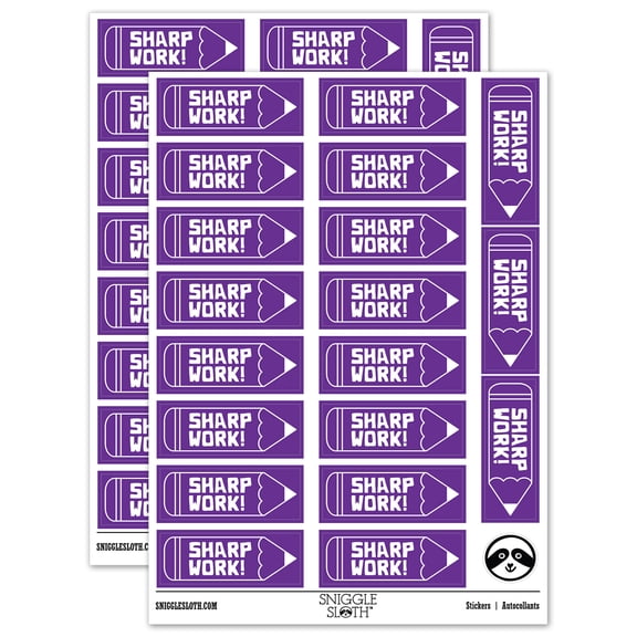 Sharp Work Pencil Teacher Student School Sticker Set - Purple - Gloss Finish - 2.00" Large