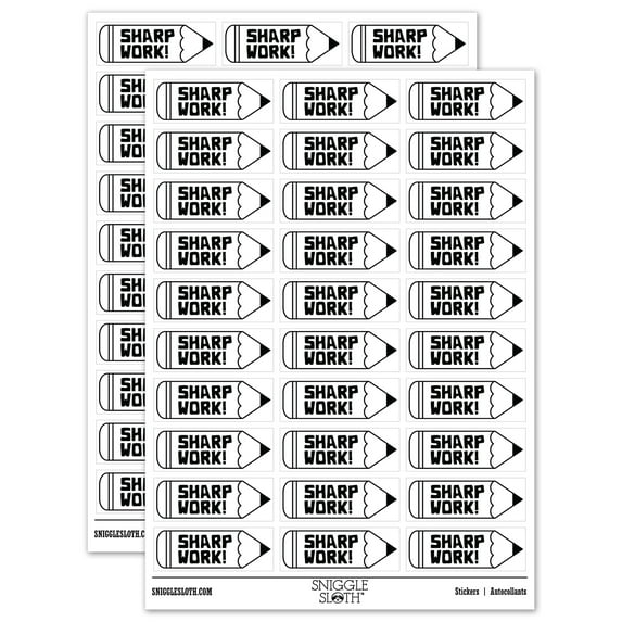 Sharp Work Pencil Teacher Student School Sticker Set - White - Gloss Finish - 1.75" Medium