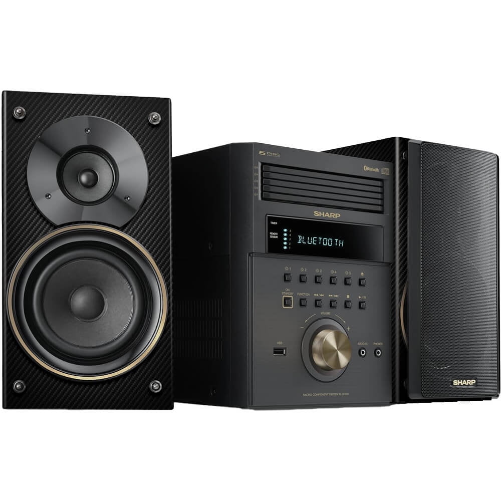 Sharp XL-BH250(GL) Limited Edition 5-Disc Micro Shelf Executive Speaker System with Bluetooth, USB Port for MP3 Playback, AM/FM, Audio in for Digital Players, Champagne Gold and Carbon Fiber Finish