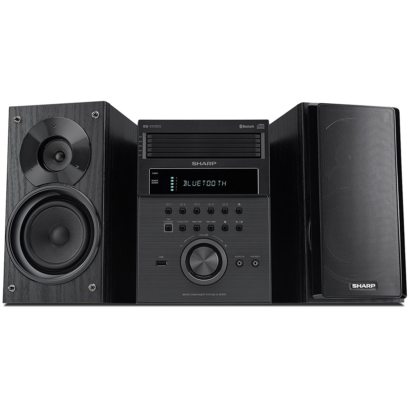 Sharp XL-BH250 Sharp 5-Disc Micro Shelf Executive Speaker System with Bluetooth, USB Port for MP3 Playback, AM/FM, Audio in for Digital Players - image 1 of 2