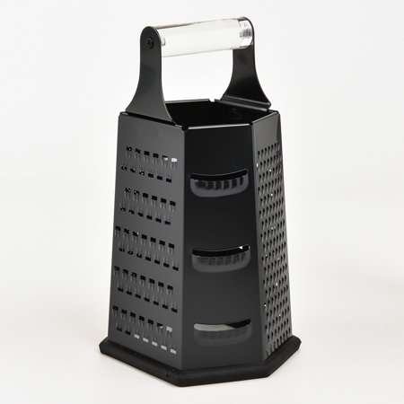 SharpChef 10" 6-Sided Cheese Grater with Acrylic Handle, Stainless Steel, Rust Proof & Dishwasher Safe - Enamel coating Black