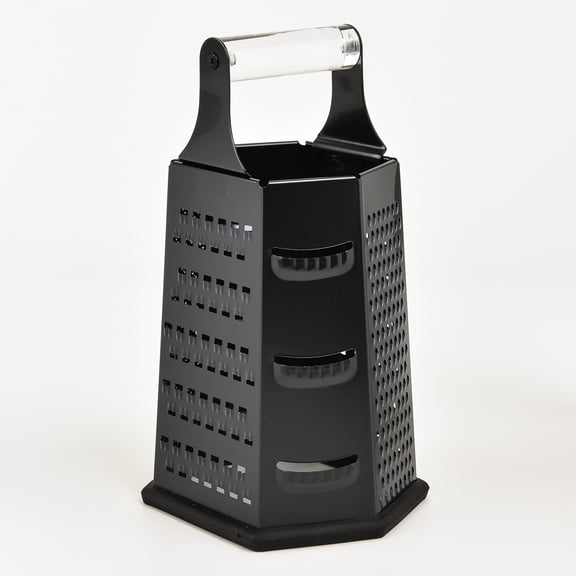 SharpChef 10" 6-Sided Cheese Grater with Acrylic Handle, Stainless Steel, Rust Proof & Dishwasher Safe - Enamel coating Black